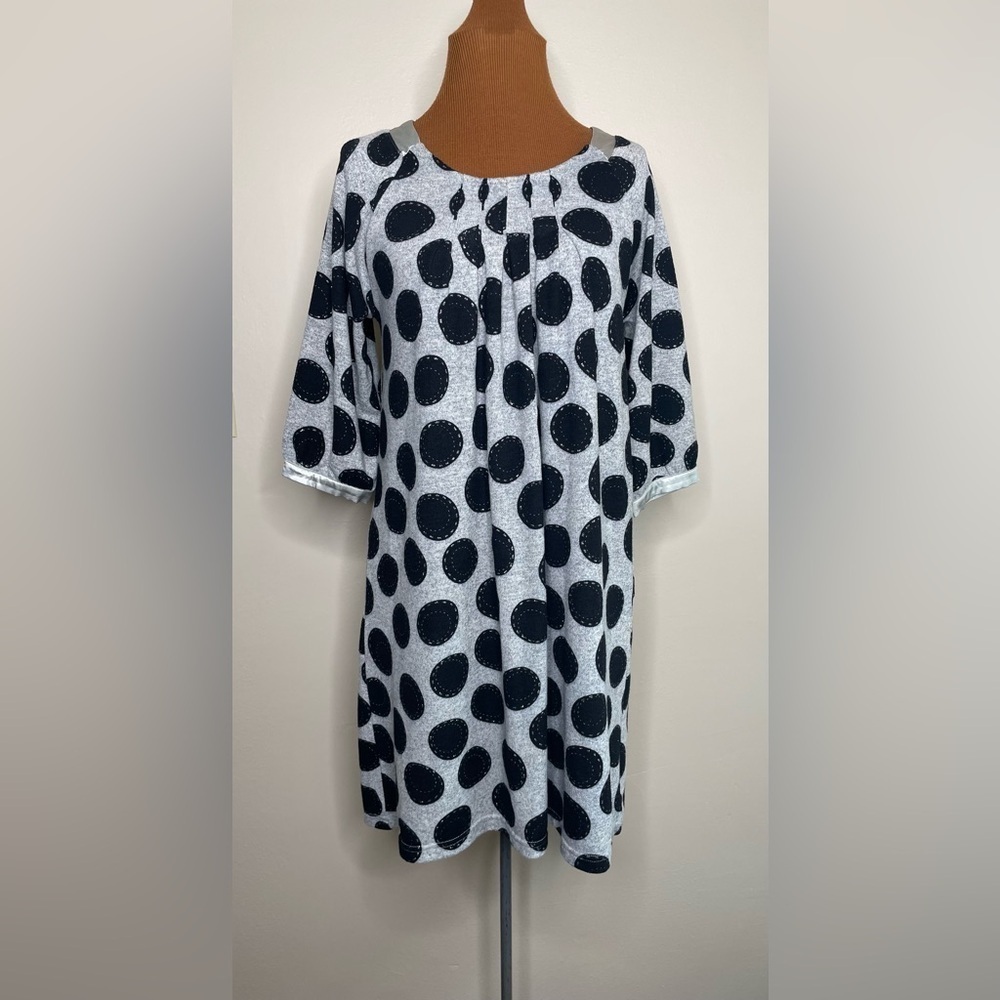 Aaapple Gray Black Polka Dot Dress Short Sleeve Size Medium